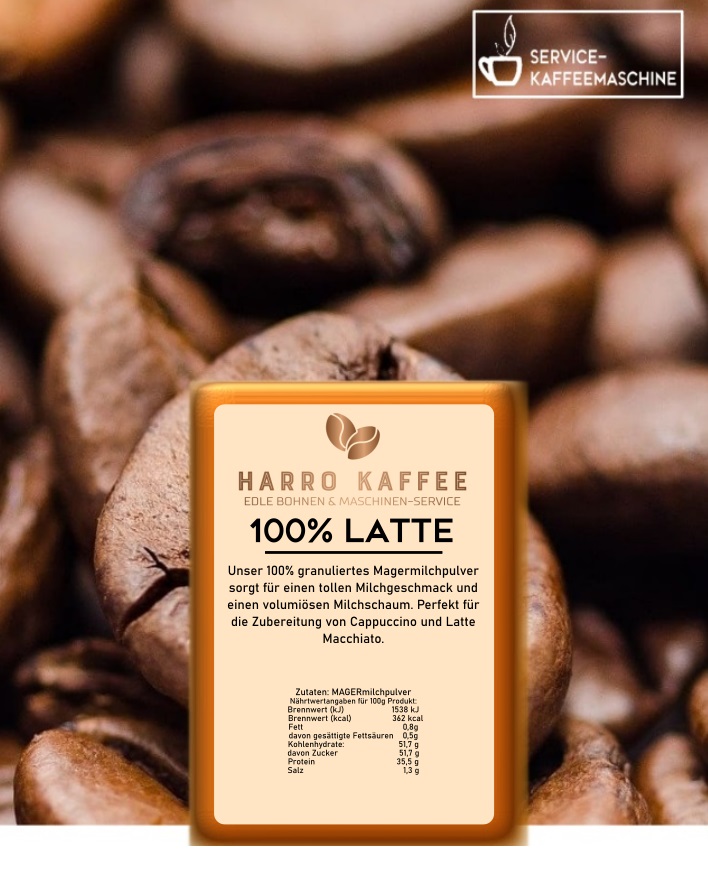 100% Latte Magermilchpulver online bestellen von Harro Kaffee für viel Milchschaum